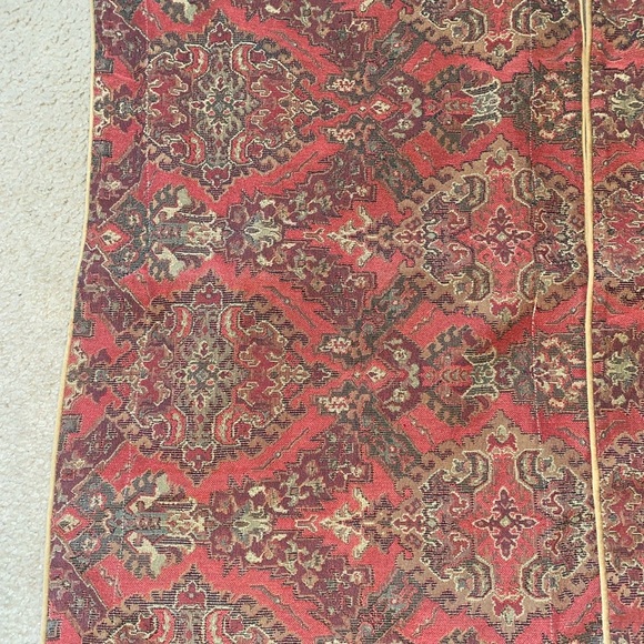 2 Vintage King Size 18 x 33” Woven Tapestry Crimson Cream Trim Pillow Covers - Picture 9 of 16